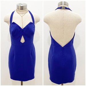 JAYGODFREY V Neck Halter Cut Out Open Black Mini Dress in Royal Blue Size 2